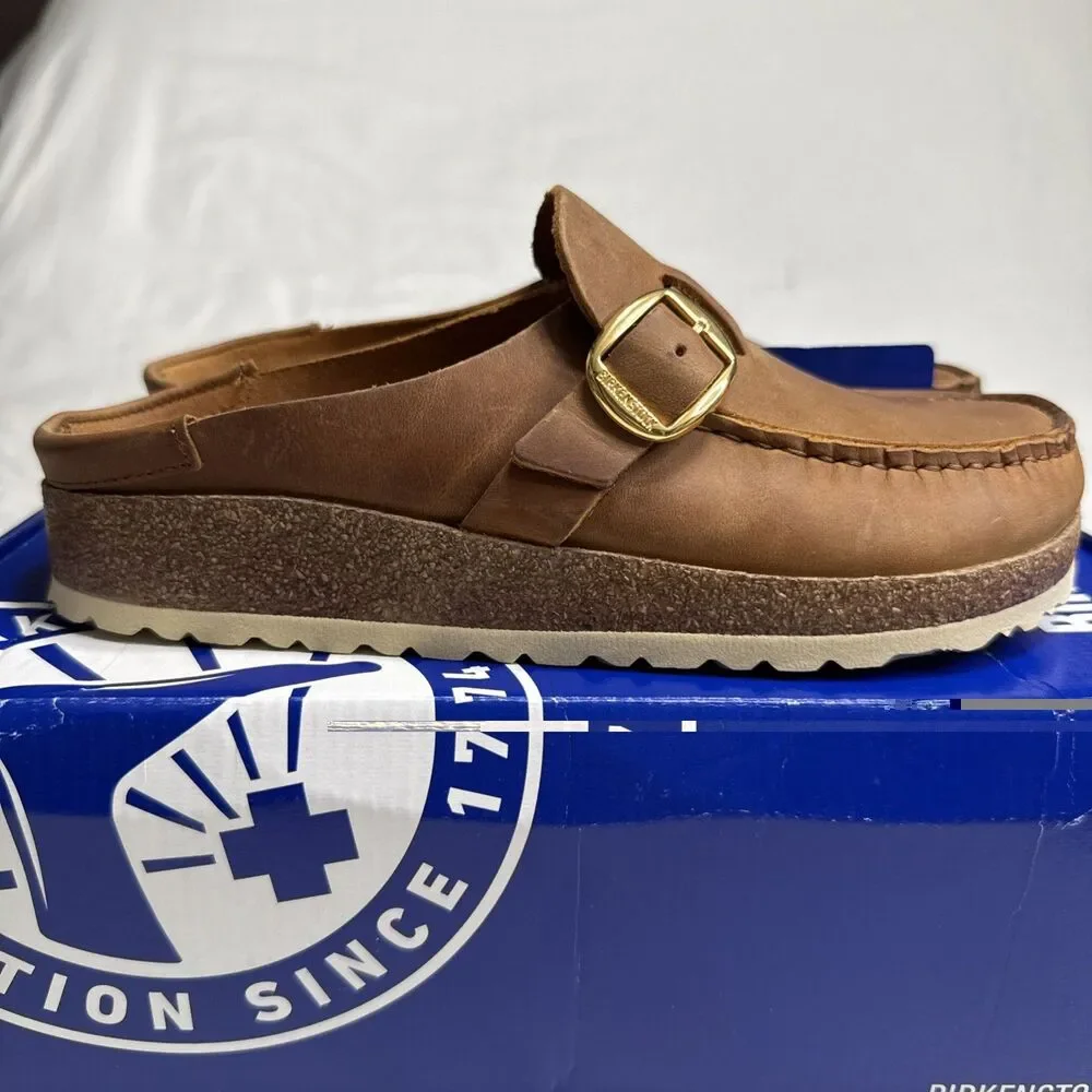 Birkenstock 38 Buckley Clog Sandals Medium Narrow Oiled Cognac Women’s 7 NIB